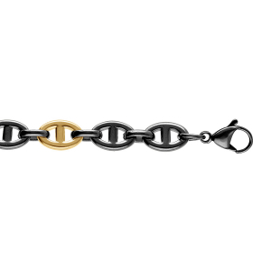 BRACELET ACIER PVD NOIR ET DORÉ  MAILLE MARINE 19+3CM