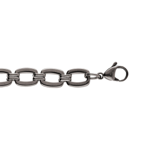 BRACELET ACIER MAILLE RECTANGULAIRE  PVD NOIR ASPECT TITANE 18+3CM