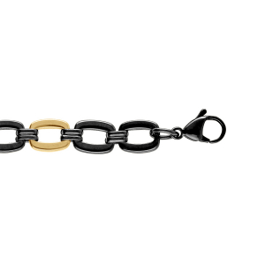 BRACELET ACIER DORÉ ET PVD NOIR MAILLE RECTANGULAIRE 18+3CM
