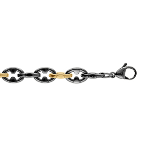 BRACELET ACIER PVD NOIR ET DORÉ MAILLE MARINE 19+3CM