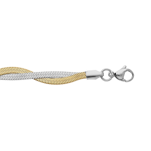 BRACELET ACIER ET PVD 2 TONS TRESSE 17+3CM
