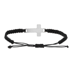 BRACELET ACIER CROIX 25MM CORDON NOIR COULISSANT