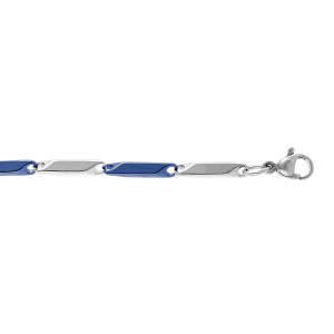 BRACELET ACIER ET PVD BLEU MAILLE RECTANGLE 20CM REGLABLE
