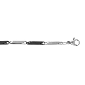 BRACELET ACIER ET PVD NOIR MAILLE RECTANGLE 20CM REGLABLE