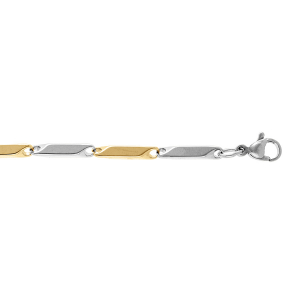 BRACELET ACIER ET PVD JAUNE MAILLE RECTANGLE 20CM REGLABLE