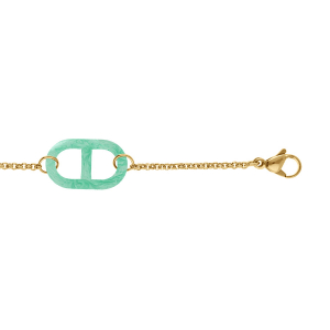 BRACELET ACIER DORÉ MAILLE MARINE PVD VERT NACRÉ  16+3CM