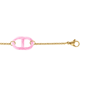 BRACELET ACIER DORÉ MAILLE MARINE PVD ROSE NACRÉ  16+3CM
