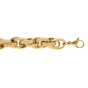 BRACELET ACIER DORÉ MAILLES ENTREMELÉES DIAMANTÉES 17+3CM