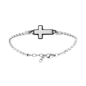 BRACELET ACIER BOULES MARRON CROIX 20MM PVD NOIR 19+2CM