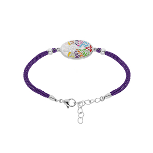 BRACELET ACIER STELLA MIA PAON RÉSINE MULTI COULEUR ET NACRE CORDON MAUVE  16+3CM