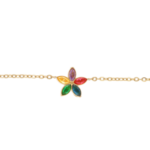 BRACELET ACIER DORÉ FLEUR OXYDES MULTI COULEURS 14+5CM