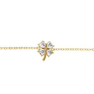 BRACELET ACIER DORÉ TREFLE OXYDES BLANCS 14+5CM