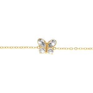 BRACELET ACIER DORÉ PAPILLON OXYDES BLANCS 14+5CM