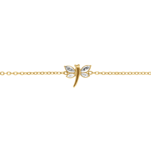 BRACELET ACIER DORÉ LIBELLULE OXYDES BLANCS 14+5CM