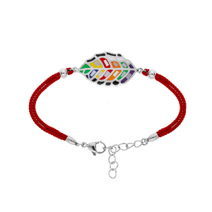 BRACELET ACIER STELLA MIA FEUILLE RÉSINE MULTI COULEUR ET NACRE  CORDON ROUGE