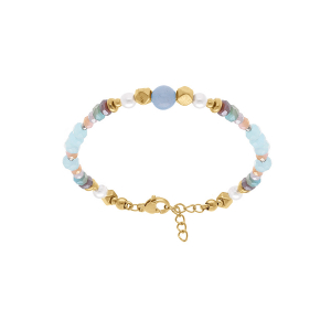 BRACELET ACIER DORÉ BOULES 4MM VERRE FACETÉ PERLE IMITATION  ET SÉLÉNITE 16.5+3CM