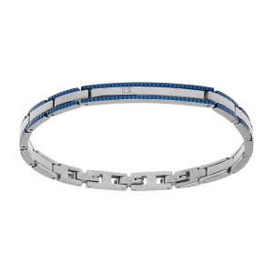 BRACELET ACIER IDENTITÉ BORDURE PVD BLEU 18+3CM DOUBLE FERMOIR