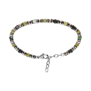 BRACELET ACIER AGATE VERTE RONDELLES HÉMATITE NOIRE ET PVD ROSE 18.5+3CM