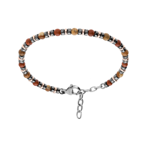 BRACELET ACIER JASPE ROUGE ET RONDELLES HÉMATITE NOIRE PVD ROSE 18.5+3CM