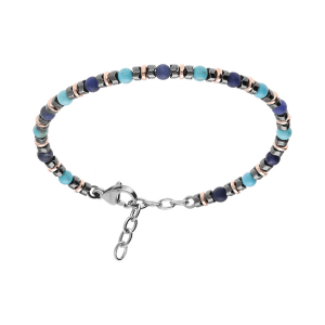 BRACELET ACIER SODALITE ET HOWLITE AVEC RONDELLES HÉMATITE NOIRE PVD ROSE 18.5+3CM
