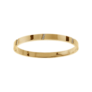 BRACELET ACIIER DORÉ RIGIDE 7MM ARTICULÉE 3 OXYDES BLANCS EN BIAIS 58MM