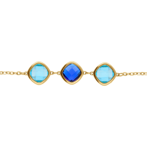 BRACELET ACIER DORÉ  OXYDES CARRÉ BLEU CIEL ET BLEU FONCÉ  17+2CM