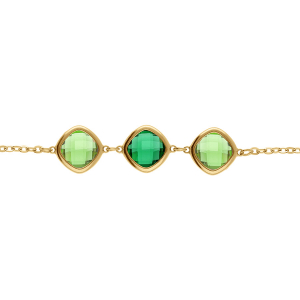 BRACELET ACIER DORÉ  OXYDES CARRÉ VERT FONCÉ ET VERT CLAIR  17+2CM