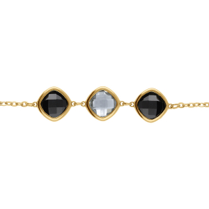 BRACELET ACIER DORÉ  OXYDES CARRÉ NOIR ET GRIS 17+2CM