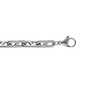 BRACELET ACIER SATINÉ  GROSSE MAILLE MARINE  19+3CM