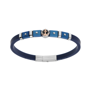 BRACELET ACIER ET CAOUTCHOUC BLEU PVD BLEU MOTIF ANCRE 21.5CM RÉGALBLE 20CM ET 18.5CM