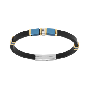 BRACELET ACIER ET DORÉ CAOUTCHOUC NOIR PVD BLEU 1 OXYDE NOIR 19CM RÉGALBLE