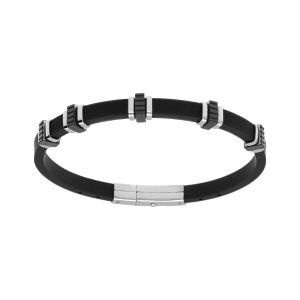 BRACELET ACIER CAOUTCHOUC NOIR  21.5CM RÉGALBLE 20CM ET 18.5CM