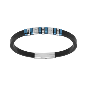 BRACELET ACIER CAOUTCHOUC NOIR PVD BLEU 3 OXYDES NOIRS 19CM RÉGALBLE
