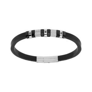 BRACELET ACIER CAOUTCHOUC NOIR PVD NOIR 3 OXYDES NOIRS 21.5CM RÉGALBLE 20CM ET 18.5CM