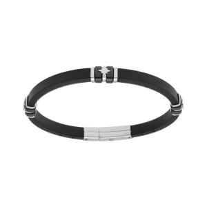 BRACELET ACIER CAOUTCHOUC NOIR PVD NOIR 3 MOTIFS ETOILES 21.5CM RÉGALBLE 20CM ET 18.5CM