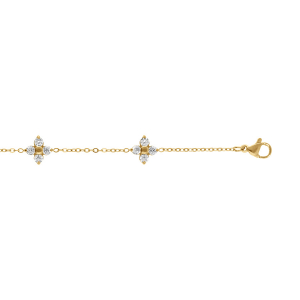 BRACELET ACIER DORÉ 4 FLEURS OXYDES BLANCS 17+3CM