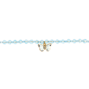 BRACELET ACIER DORÉ PERLE IMITATION BLEU CIEL PAMPILLE PAPILLON 16.5+5CM
