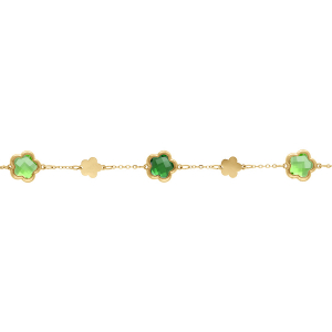 BRACELET ACIER DORÉ  PASTILLES FLEUR ET OXYDES FORME FLEUR VERT CLAIR 16+3CM