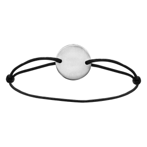 BRACELET CORDON NOIR REGLABLE RONDELLE  ACIER