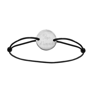 BRACELET CORDON NOIR REGLABLE RONDELLE  ACIER GRAVE PAPA D'AMOUR