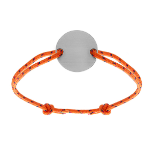BRACELET CORDON ORANGE REGLABLE RONDELLE  ACIER
