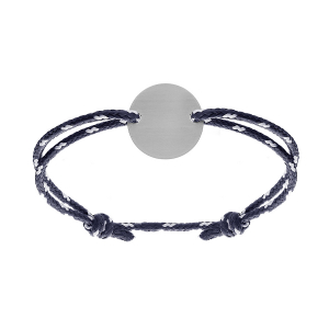 BRACELET CORDON BLEU ET BLANC REGLABLE RONDELLE  ACIER