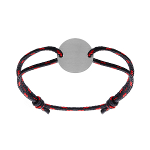 BRACELET CORDON BLEU ET ROUGE REGLABLE RONDELLE  ACIER