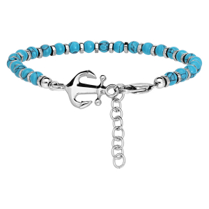 BRACELET BOULES TURQUOISE IMITATION AVEC ANCRE 19+2CM