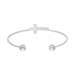 BRACELET ACIER JONC AVEC CROIX GLITTER BLANC