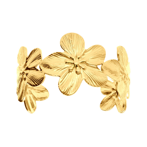 BRACELET ACIER DORÉ RIGIDE FLEUR 60MM X 50MM