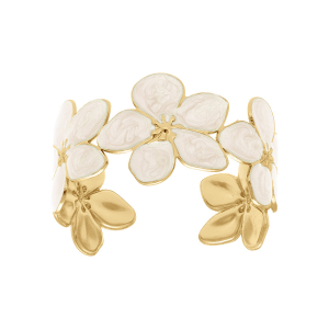 BRACELET ACIER DORÉ STELLA MIA NACRÉ BLANC RIGIDE FLEUR 60MM X 50MM