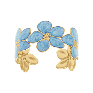 BRACELET ACIER DORÉ STELLA MIA NACRÉ RÉSINE BLEU RIGIDE FLEUR 60MM X 50MM