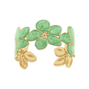 BRACELET ACIER DORÉ STELLA MIA NACRÉ RÉSINE VERT RIGIDE FLEUR 60MM X 50MM