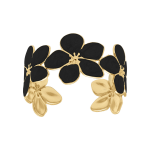 BRACELET ACIER DORÉ STELLA MIA RÉSINE NOIRE RIGIDE FLEUR 60MM X 50MM